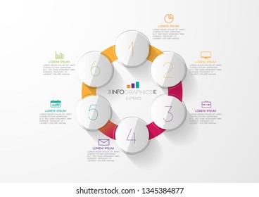 Infographic element with icons and 6 options or step. Can be used for process, presentation, diagram, workflow layout, info graph, web design. Vector illustration.