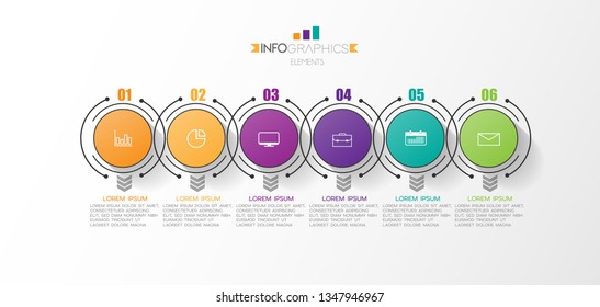 Infographic element with icons and 6 options or step. Can be used for process, presentation, diagram, workflow layout, info graph, web design. Vector illustration.