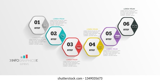 Infographic element with icons and 6 options or step. Can be used for process, presentation, diagram, workflow layout, info graph, web design. Vector illustration.