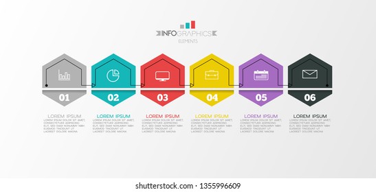Infographic element with icons and 6 options or step. Can be used for process, presentation, diagram, workflow layout, info graph, web design. Vector illustration.