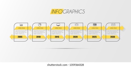 Infographic element with icons and 6 options or step. Can be used for process, presentation, diagram, workflow layout, info graph, web design. Vector illustration.