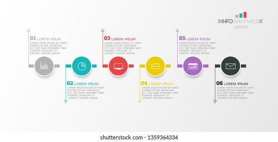 Infographic Element With Icons And 6 Options Or Step. Can Be Used For Process, Presentation, Diagram, Workflow Layout, Info Graph, Web Design. Vector Illustration.