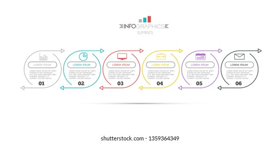 Infographic element with icons and 6 options or step. Can be used for process, presentation, diagram, workflow layout, info graph, web design. Vector illustration.