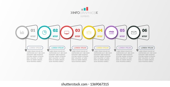 Infographic element with icons and 6 options or step. Can be used for process, presentation, diagram, workflow layout, info graph, web design. Vector illustration.