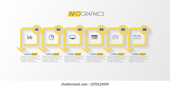 Infographic element with icons and 6 options or step. Can be used for process, presentation, diagram, workflow layout, info graph, web design. Vector illustration.