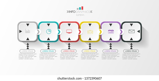 Infographic element with icons and 6 options or step. Can be used for process, presentation, diagram, workflow layout, info graph, web design. Vector illustration.