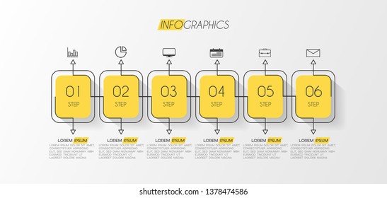Infographic element with icons and 6 options or step. Can be used for process, presentation, diagram, workflow layout, info graph, web design. Vector illustration.