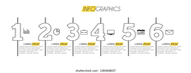 Infographic element with icons and 6 options or step. Can be used for process, presentation, diagram, workflow layout, info graph, web design. Vector illustration.