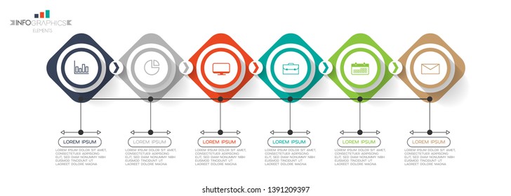 Infographic element with icons and 6 options or step. Can be used for process, presentation, diagram, workflow layout, info graph, web design. Vector illustration.