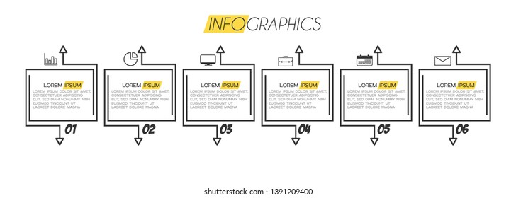 Infographic element with icons and 6 options or step. Can be used for process, presentation, diagram, workflow layout, info graph, web design. Vector illustration.