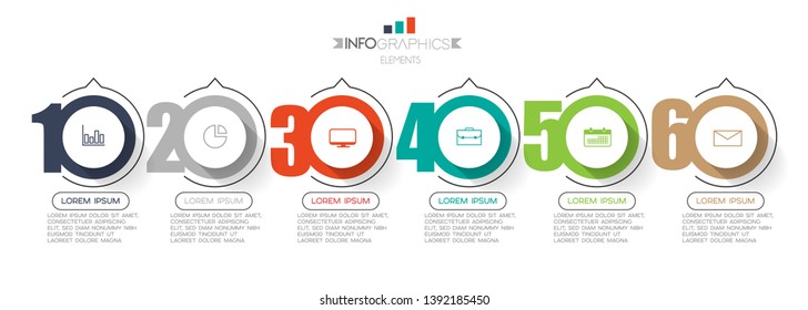 Infographic element with icons and 6 options or step. Can be used for process, presentation, diagram, workflow layout, info graph, web design. Vector illustration.