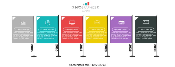 Infographic element with icons and 6 options or step. Can be used for process, presentation, diagram, workflow layout, info graph, web design. Vector illustration.