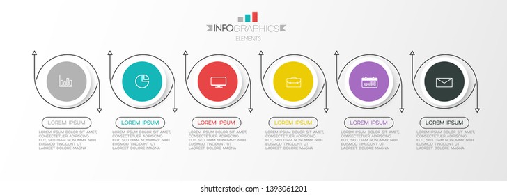 Infographic element with icons and 6 options or steps. Can be used for process, presentation, diagram, workflow layout, info graph, web design. Vector illustration.