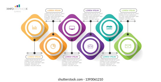 Infographic element with icons and 6 options or steps. Can be used for process, presentation, diagram, workflow layout, info graph, web design. Vector illustration.