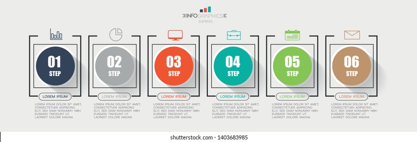 Infographic element with icons and 6 options or steps. Can be used for process, presentation, diagram, workflow layout, info graph, web design. Vector illustration.