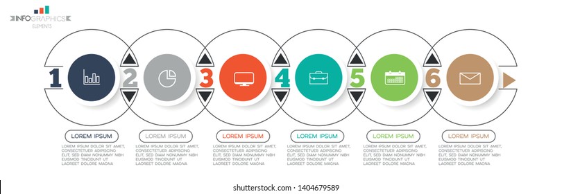 Infographic element with icons and 6 options or steps. Can be used for process, presentation, diagram, workflow layout, info graph, web design. Vector illustration.