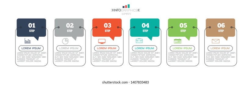 Infographic element with icons and 6 options or steps. Can be used for process, presentation, diagram, workflow layout, info graph, web design. Vector illustration.