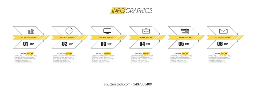 Infographic element with icons and 6 options or steps. Can be used for process, presentation, diagram, workflow layout, info graph, web design. Vector illustration.