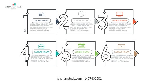 Infographic element with icons and 6 options or steps. Can be used for process, presentation, diagram, workflow layout, info graph, web design. Vector illustration.