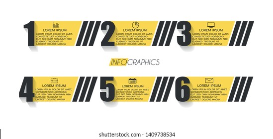 Infographic element with icons and 6 options or steps. Can be used for process, presentation, diagram, workflow layout, info graph, web design. Vector illustration.
