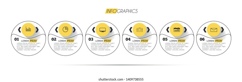Infographic element with icons and 6 options or steps. Can be used for process, presentation, diagram, workflow layout, info graph, web design. Vector illustration.