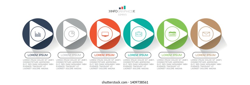 Infographic element with icons and 6 options or steps. Can be used for process, presentation, diagram, workflow layout, info graph, web design. Vector illustration.
