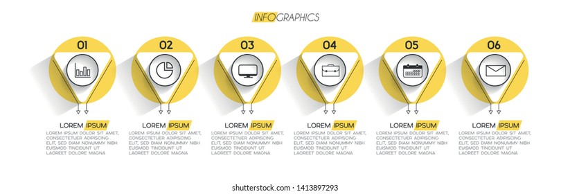 Infographic element with icons and 6 options or steps. Can be used for process, presentation, diagram, workflow layout, info graph, web design. Vector illustration.