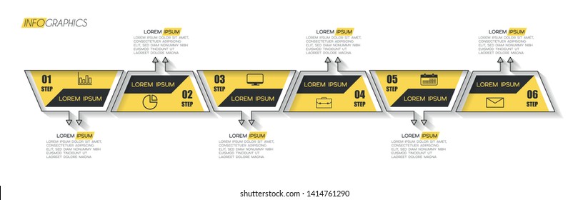 Infographic element with icons and 6 options or steps. Can be used for process, presentation, diagram, workflow layout, info graph, web design. Vector illustration.