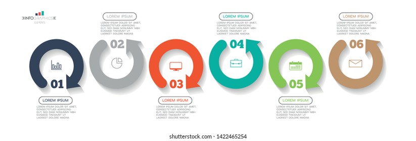 Infographic element with icons and 6 options or steps. Can be used for process, presentation, diagram, workflow layout, info graph, web design. Vector illustration.