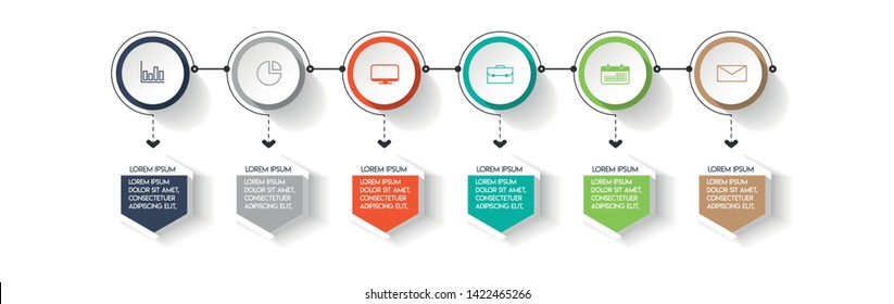 Infographic element with icons and 6 options or steps. Can be used for process, presentation, diagram, workflow layout, info graph, web design. Vector illustration.