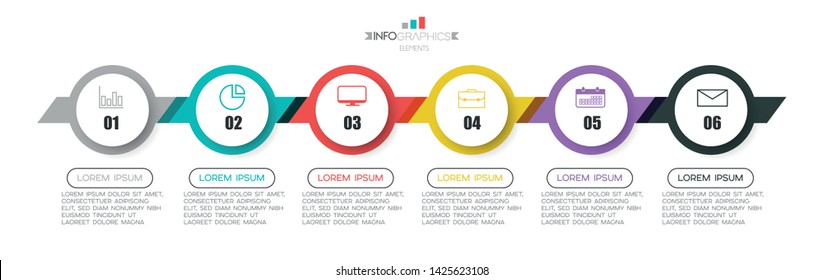 Infographic element with icons and 6 options or steps. Can be used for process, presentation, diagram, workflow layout, info graph, web design. Vector illustration.