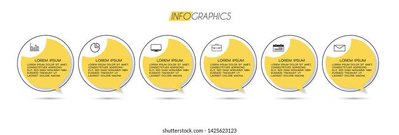 Infographic element with icons and 6 options or steps. Can be used for process, presentation, diagram, workflow layout, info graph, web design. Vector illustration.
