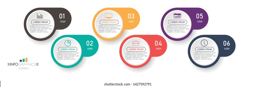 Infographic element with icons and 6 options or steps. Can be used for process, presentation, diagram, workflow layout, info graph, web design. Vector illustration.