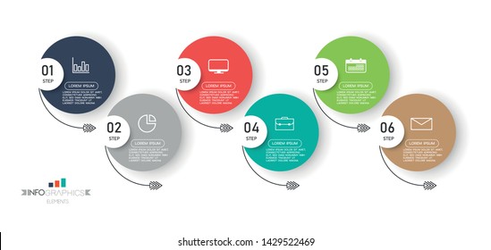 Infographic element with icons and 6 options or steps. Can be used for process, presentation, diagram, workflow layout, info graph, web design. Vector illustration.
