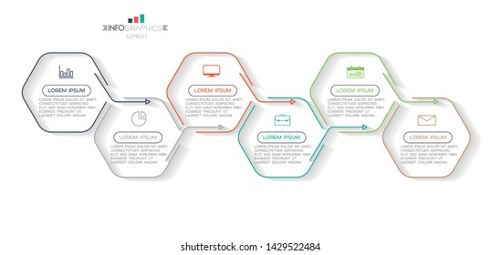 Infographic element with icons and 6 options or steps. Can be used for process, presentation, diagram, workflow layout, info graph, web design. Vector illustration.