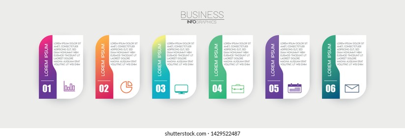 Infographic element with icons and 6 options or steps. Can be used for process, presentation, diagram, workflow layout, info graph, web design. Vector illustration.