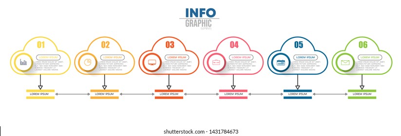 Infographic element with icons and 6 options or steps. Can be used for process, presentation, diagram, workflow layout, info graph, web design. Vector illustration.