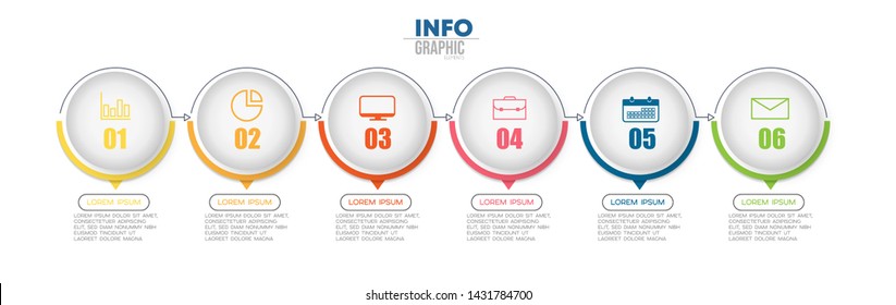 Infographic element with icons and 6 options or steps. Can be used for process, presentation, diagram, workflow layout, info graph, web design. Vector illustration.