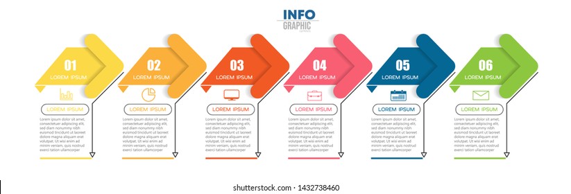 Infographic element with icons and 6 options or steps. Can be used for process, presentation, diagram, workflow layout, info graph, web design. Vector illustration.