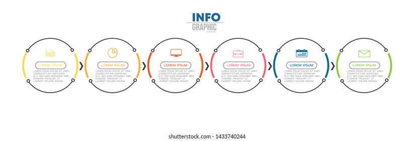 Infographic element with icons and 6 options or steps. Can be used for process, presentation, diagram, workflow layout, info graph, web design. Vector illustration.