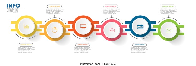 Infographic element with icons and 6 options or steps. Can be used for process, presentation, diagram, workflow layout, info graph, web design. Vector illustration.