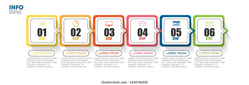 Infographic element with icons and 6 options or steps. Can be used for process, presentation, diagram, workflow layout, info graph, web design. Vector illustration.