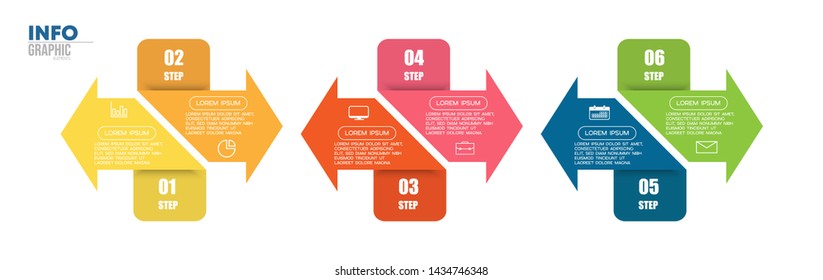 Infographic element with icons and 6 options or steps. Can be used for process, presentation, diagram, workflow layout, info graph, web design. Vector illustration.