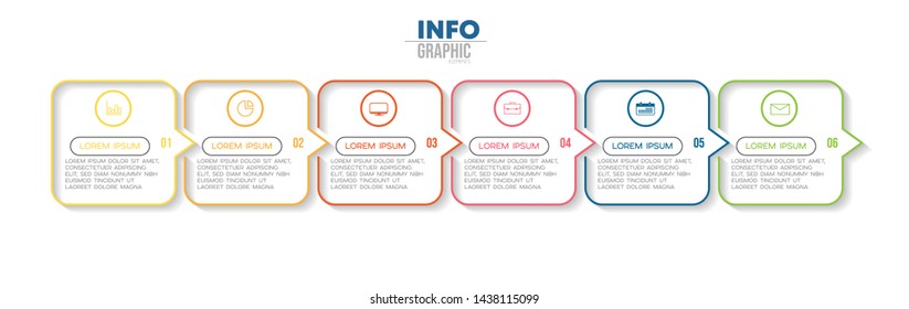 Infographic element with icons and 6 options or steps. Can be used for process, presentation, diagram, workflow layout, info graph, web design. Vector illustration.