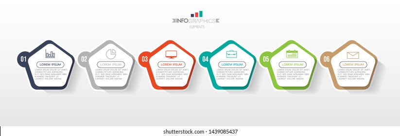 Infographic element with icons and 6 options or steps. Can be used for process, presentation, diagram, workflow layout, info graph, web design. Vector illustration.
