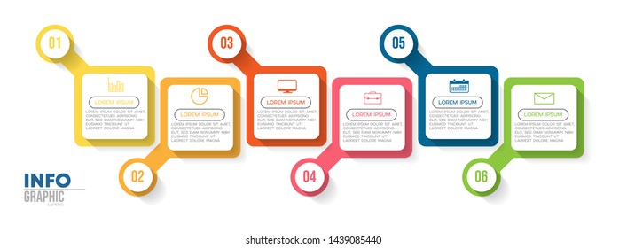 Infographic element with icons and 6 options or steps. Can be used for process, presentation, diagram, workflow layout, info graph, web design. Vector illustration.