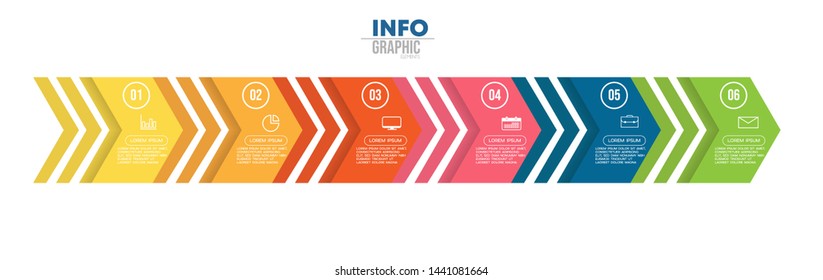 Infographic element with icons and 6 options or steps. Can be used for process, presentation, diagram, workflow layout, info graph, web design. Vector illustration.