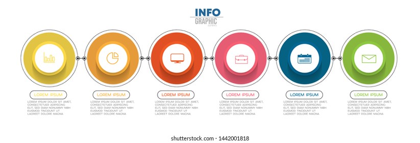 Infographic element with icons and 6 options or steps. Can be used for process, presentation, diagram, workflow layout, info graph, web design. Vector illustration.