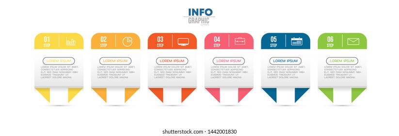 Infographic element with icons and 6 options or steps. Can be used for process, presentation, diagram, workflow layout, info graph, web design. Vector illustration.