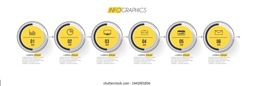 Infographic element with icons and 6 options or steps. Can be used for process, presentation, diagram, workflow layout, info graph, web design. Vector illustration.
